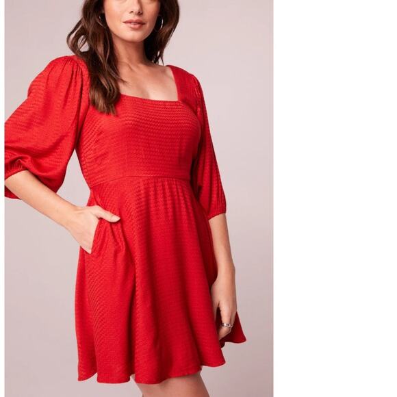 JOSETTE AURORA RED PUFF SLEEVE MINI DRESS‎ SQUARE NECKLINE XS - Picture 4 of 8